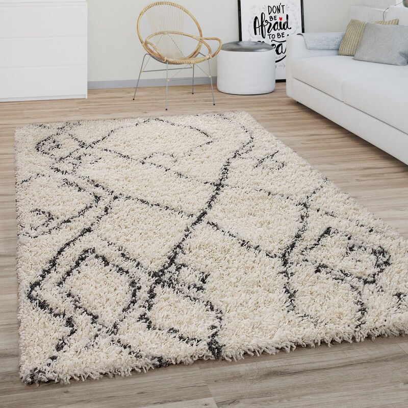 foto del prodotto tappeto salotto pelo lungo shaggy moderno boho scandinavo motivo diamante 120x170 cm, crema antracite paco home