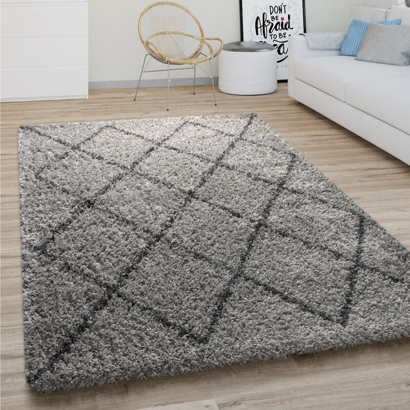 foto del prodotto tappeto salotto pelo lungo shaggy moderno boho scandinavo motivo diamante 160x220 cm, grigio paco home