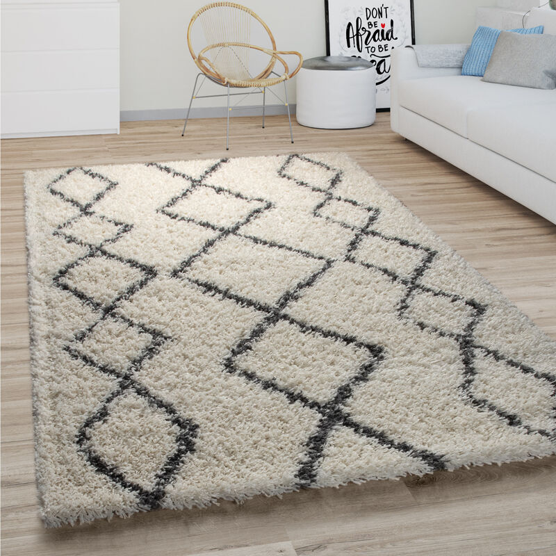 foto del prodotto tappeto salotto pelo lungo shaggy moderno boho scandinavo motivo diamante 200x280 cm, crema paco home