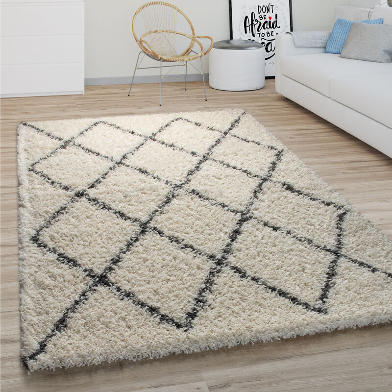 foto del prodotto tappeto salotto pelo lungo shaggy moderno boho scandinavo motivo diamante 60x100 cm, crema 2 paco home