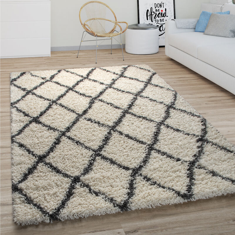 foto del prodotto tappeto salotto pelo lungo shaggy moderno boho scandinavo motivo diamante 60x100 cm, crema 4 paco home