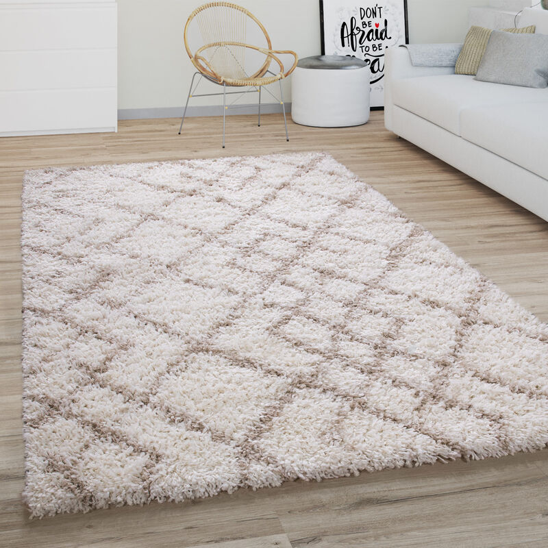 foto del prodotto tappeto salotto pelo lungo shaggy moderno boho scandinavo motivo diamante 80 cm tondo, crema beige 2 paco home