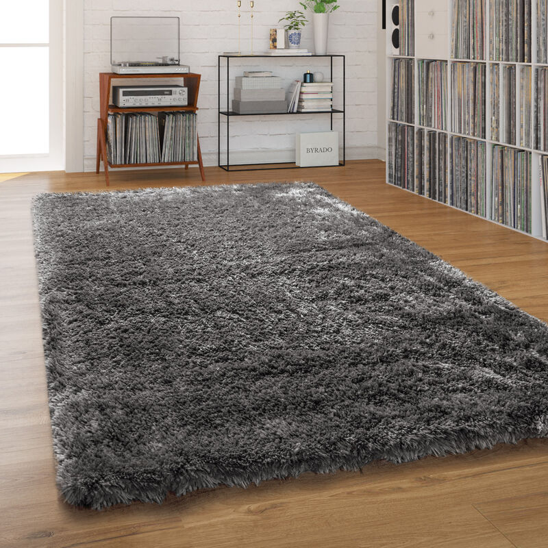 foto del prodotto tappeto salotto pelo lungo shaggy pastello monocolore morbido soffice 160x220 cm, antracite paco home