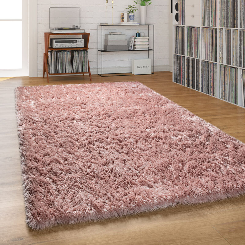 foto del prodotto tappeto salotto pelo lungo shaggy pastello monocolore morbido soffice 160x220 cm, pink paco home