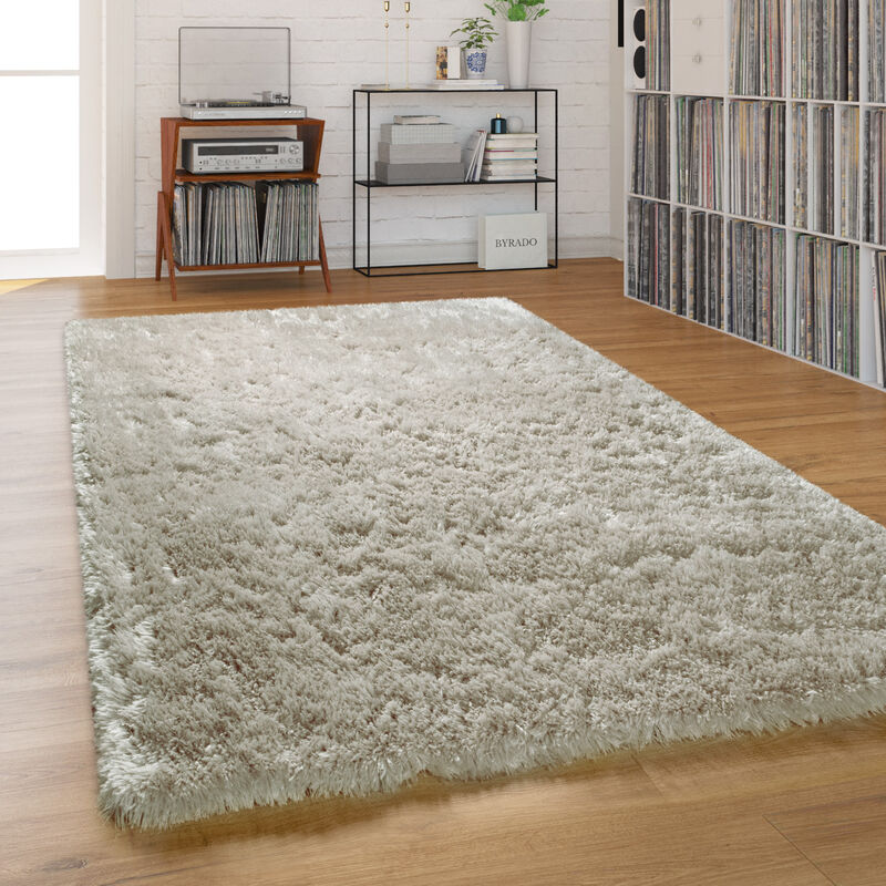 foto del prodotto tappeto salotto pelo lungo shaggy pastello monocolore morbido soffice grigio, 120 cm tondo paco home