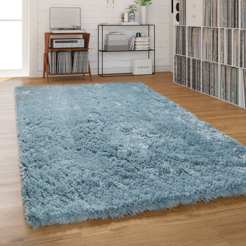 foto del prodotto tappeto salotto pelo lungo shaggy pastello monocolore morbido soffice turchese, 160 cm tondo paco home