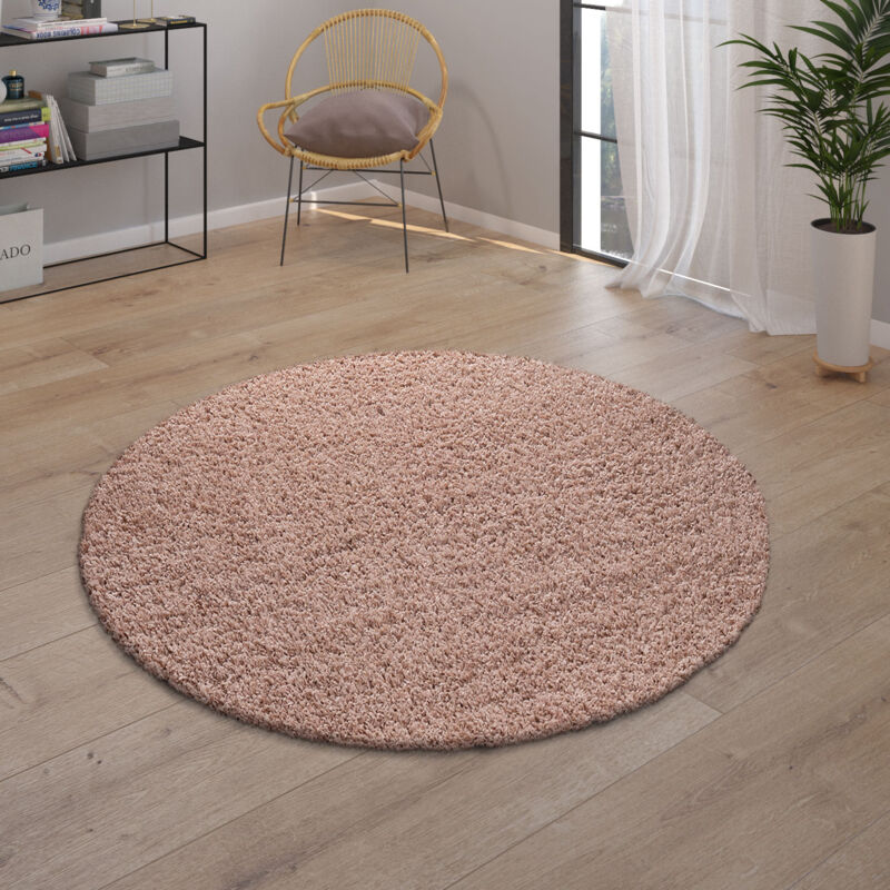 foto del prodotto tappeto salotto pelo lungo shaggy pelo lungo moderno monocolore rosa 120 cm tondo paco home