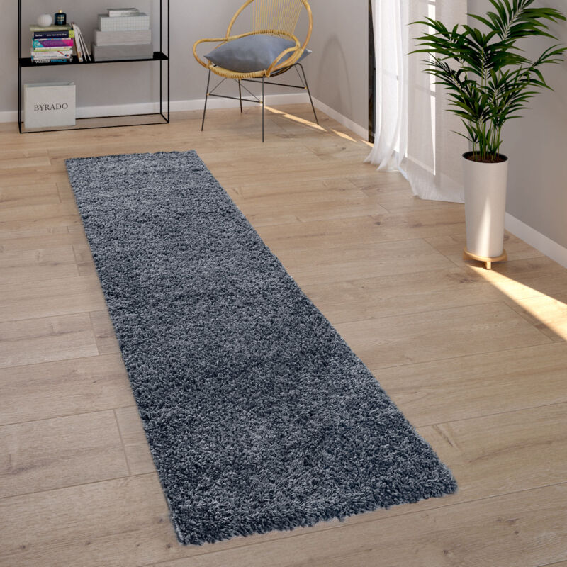 foto del prodotto tappeto salotto pelo lungo shaggy pelo lungo moderno motivo monocolore azzurro 70x250 cm - paco home