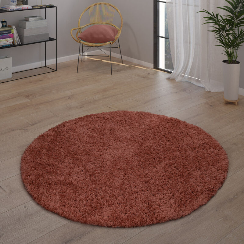 foto del prodotto tappeto salotto pelo lungo shaggy pelo lungo morbido moderno monocolore arancio 120 cm tondo paco home