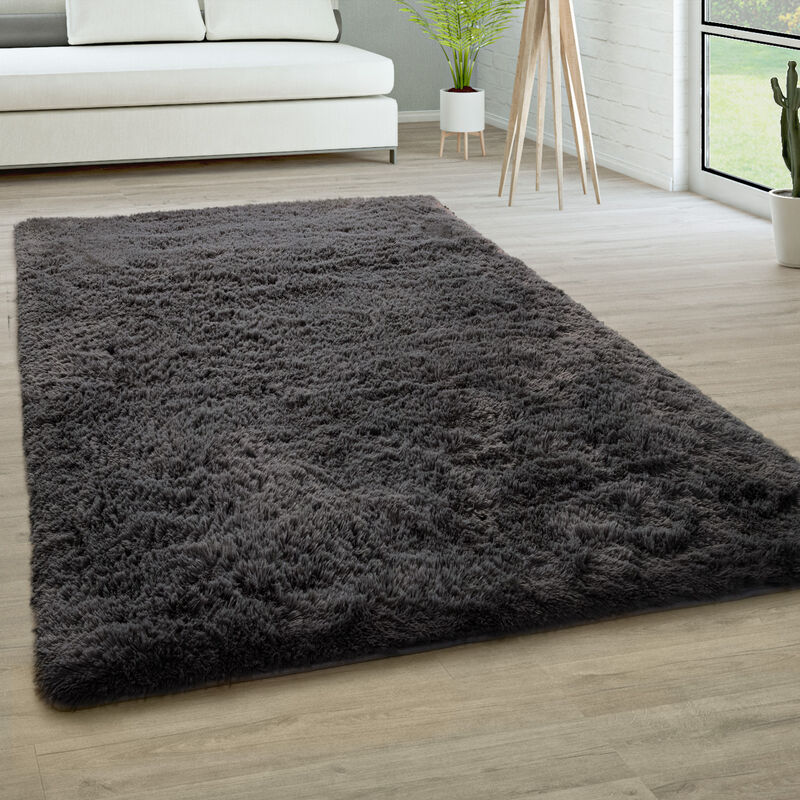 foto del prodotto tappeto salotto pelo lungo soggiorno pelliccia finta shaggy morbido monocolore 140x200 cm, antracite paco home