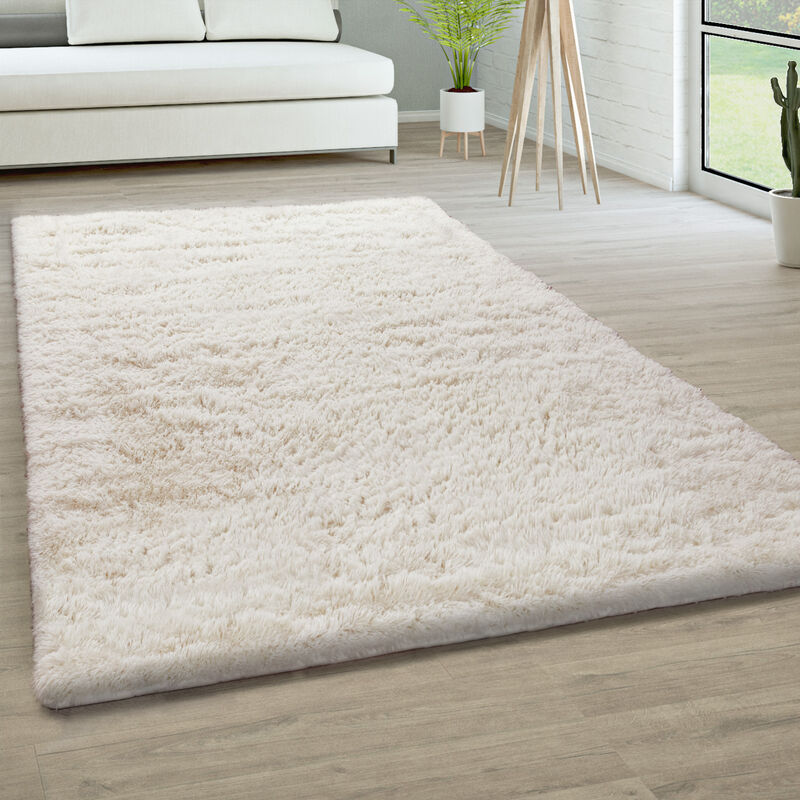 foto del prodotto tappeto salotto pelo lungo soggiorno pelliccia finta shaggy morbido monocolore 140x200 cm, avorio crema paco home