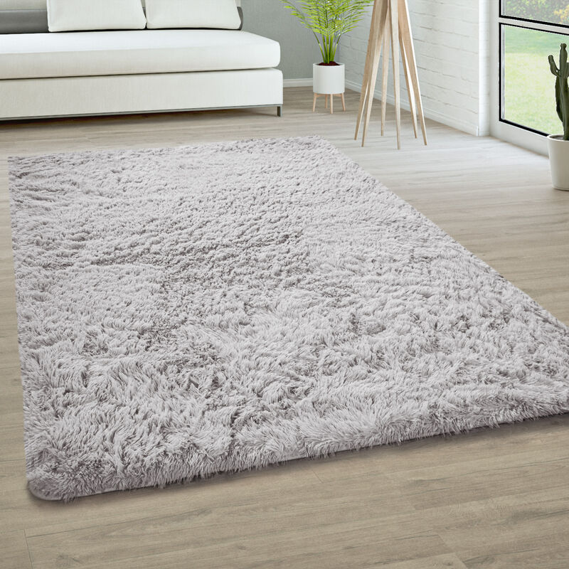 foto del prodotto tappeto salotto pelo lungo soggiorno pelliccia finta shaggy morbido monocolore 200x290 cm, argento paco home