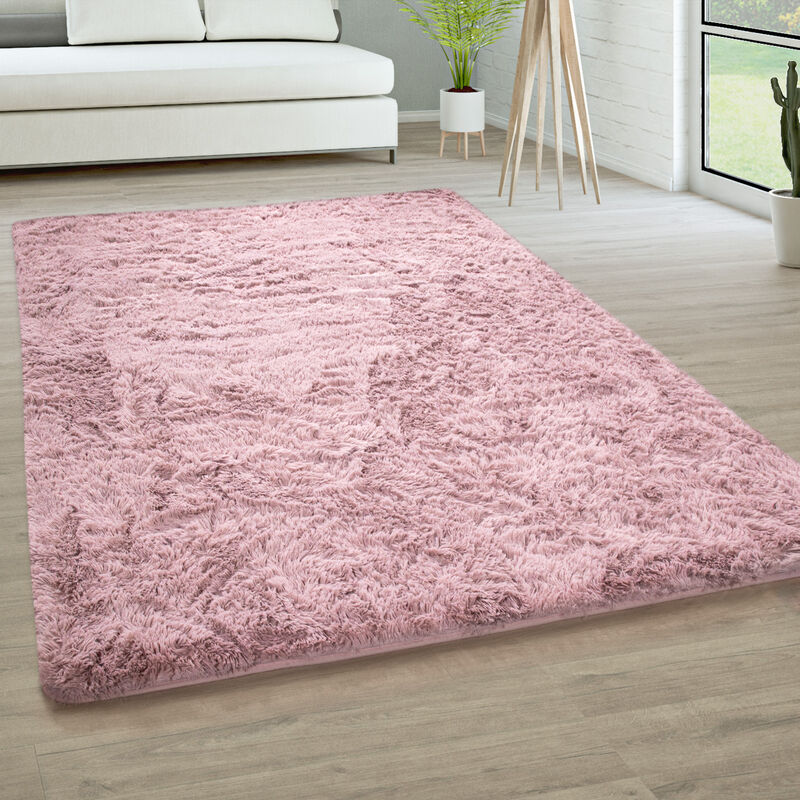 foto del prodotto tappeto salotto pelo lungo soggiorno pelliccia finta shaggy morbido monocolore 200x290 cm, rosa antico paco home