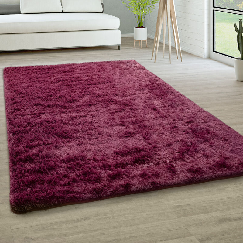 foto del prodotto tappeto salotto pelo lungo soggiorno pelliccia finta shaggy morbido monocolore 200x290 cm, viola paco home
