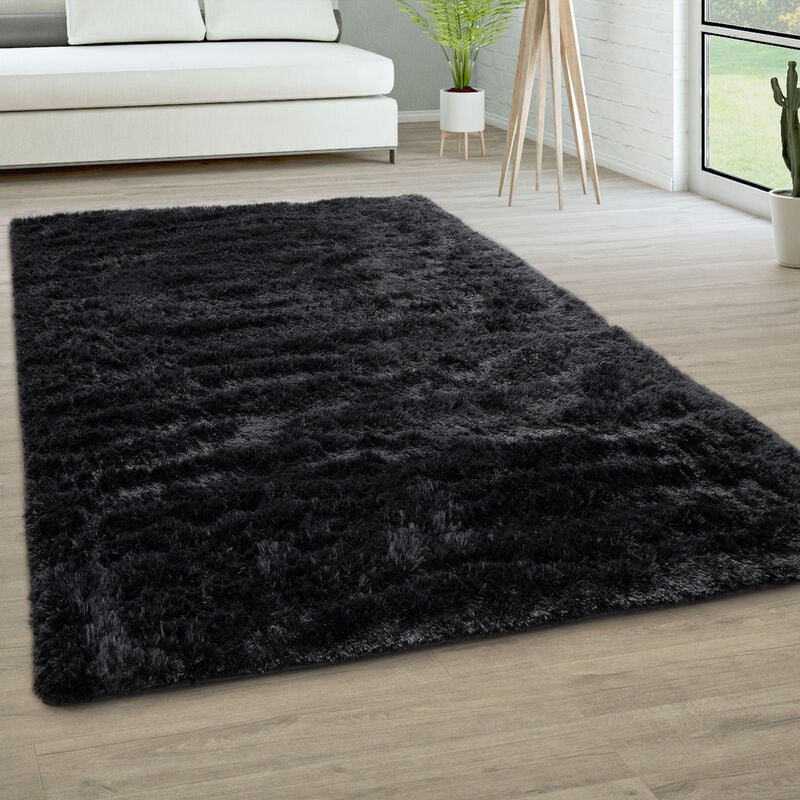 foto del prodotto tappeto salotto pelo lungo soggiorno pelliccia finta shaggy morbido monocolore 60x100 cm, nero paco home