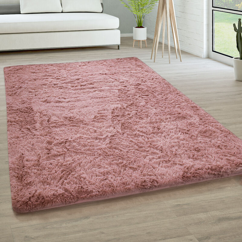 foto del prodotto tappeto salotto pelo lungo soggiorno pelliccia finta shaggy morbido monocolore 60x100 cm, rosa scuro paco home