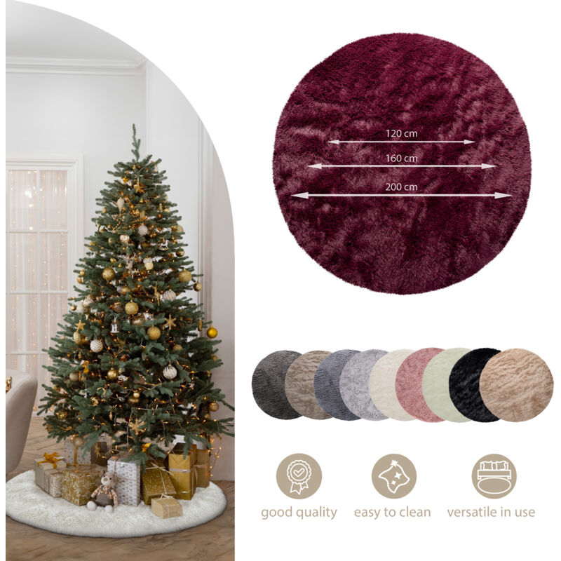 foto del prodotto tappeto salotto pelo lungo soggiorno pelliccia finta shaggy morbido monocolore 80 cm tondo, rosa scuro paco home