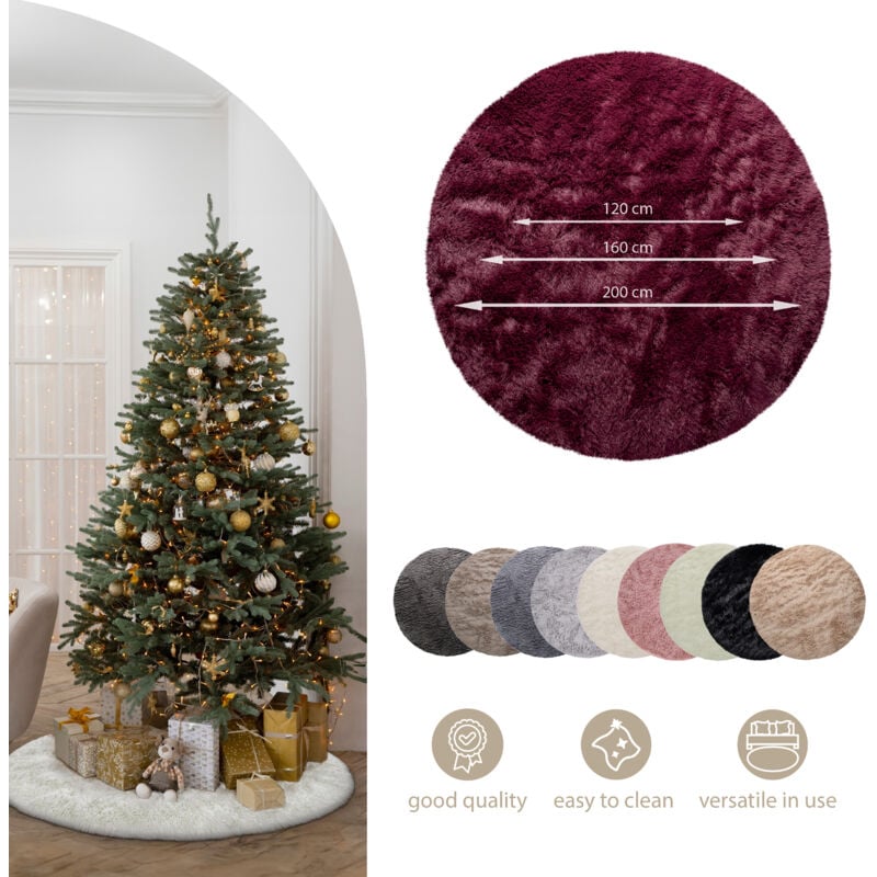foto del prodotto tappeto salotto pelo lungo soggiorno pelliccia finta shaggy morbido monocolore grigio, 80 cm tondo paco home