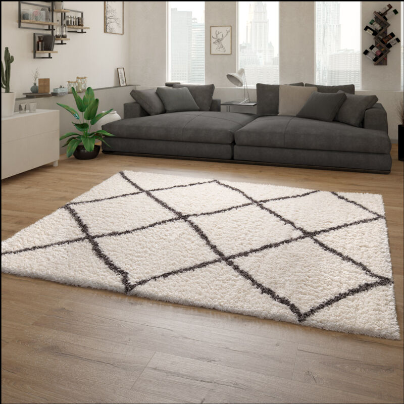 foto del prodotto tappeto salotto pelo lungo tappeto shaggy motivo scandinavo crema grigio 80x150 cm paco home