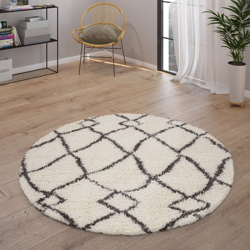 foto del prodotto tappeto salotto pelo lungo tappeto shaggy scandinavo frange morbido moderno 120 cm tondo, crema paco home