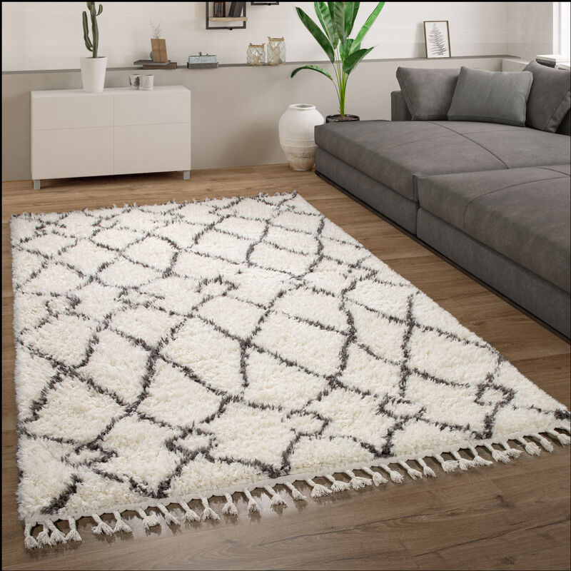 foto del prodotto tappeto salotto pelo lungo tappeto shaggy scandinavo frange morbido moderno 140x200 cm, crema paco home