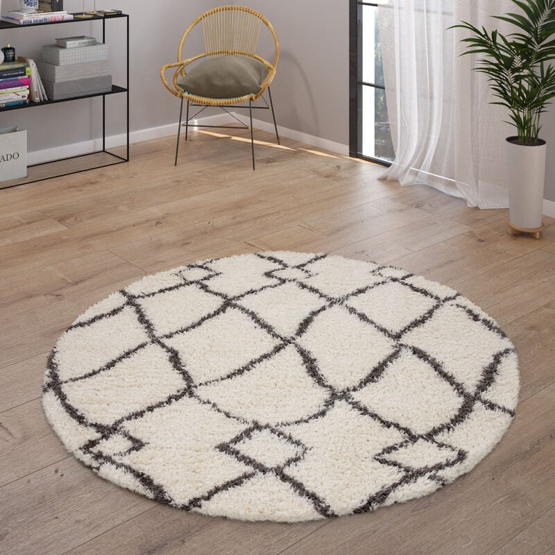 foto del prodotto tappeto salotto pelo lungo tappeto shaggy scandinavo frange morbido moderno 160 cm tondo, crema paco home