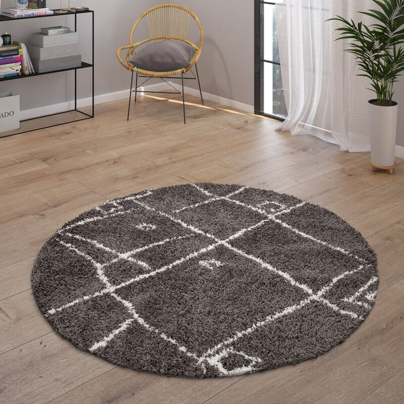 foto del prodotto tappeto salotto pelo lungo tappeto shaggy scandinavo frange morbido moderno 200 cm tondo, antracite 2 paco home