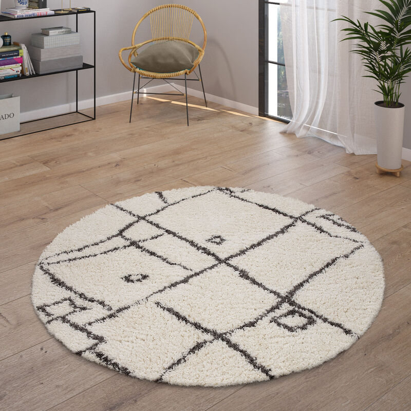 foto del prodotto tappeto salotto pelo lungo tappeto shaggy scandinavo frange morbido moderno 200 cm tondo, crema 2 paco home