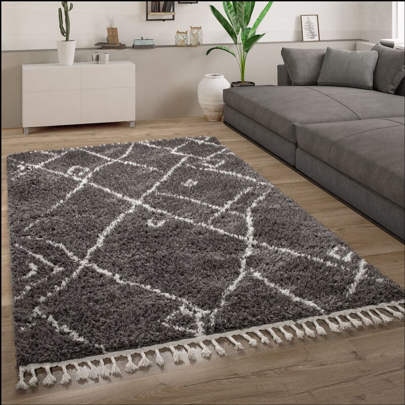 foto del prodotto tappeto salotto pelo lungo tappeto shaggy scandinavo frange morbido moderno 80x150 cm, antracite 2 paco home