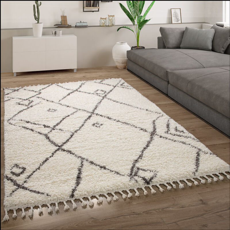 foto del prodotto tappeto salotto pelo lungo tappeto shaggy scandinavo frange morbido moderno 80x150 cm, crema 2 paco home