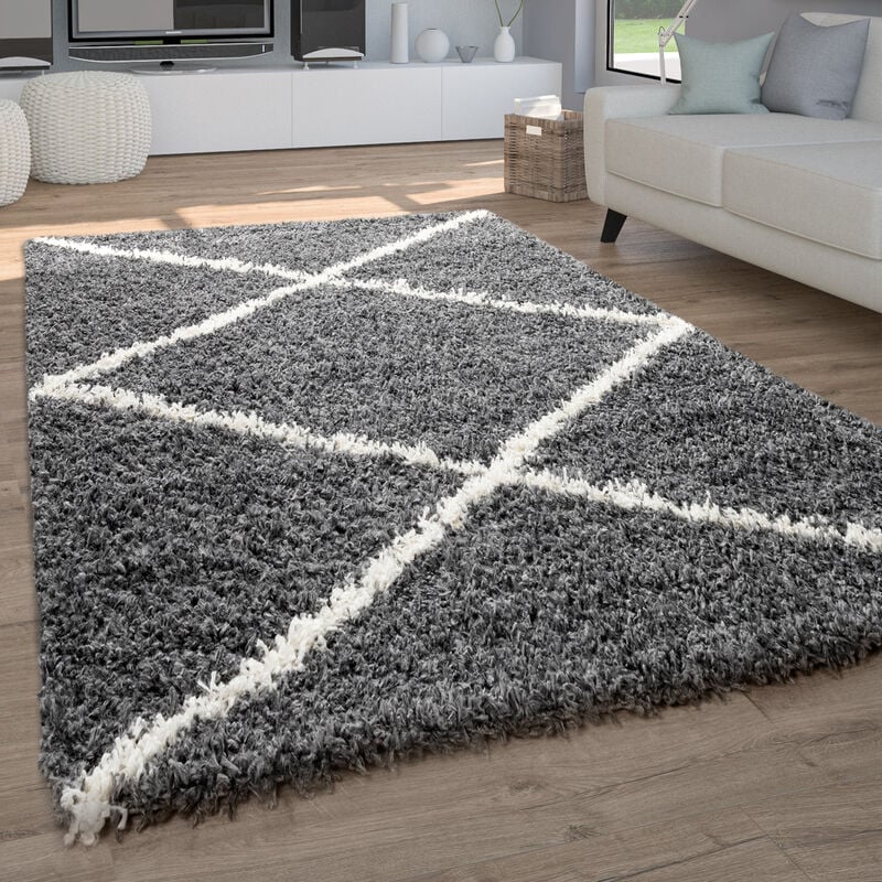 foto del prodotto tappeto salotto pelo lungo tappeto soggiorno shaggy motivo diamante scandinavo 160x220 cm, antracite paco home