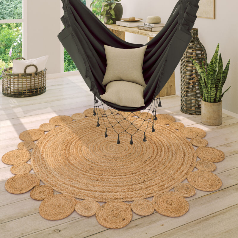 foto del prodotto tappeto salotto rotondo iuta motivo boho etnico moderno fatto a mano naturale 100 cm tondo, natura 2 paco home