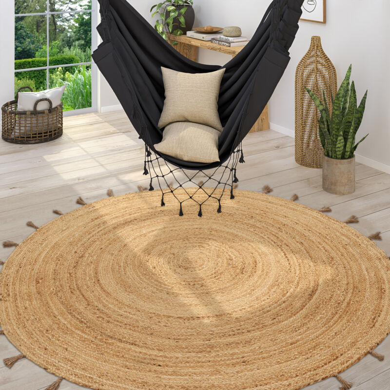 foto del prodotto tappeto salotto rotondo iuta motivo boho etnico moderno fatto a mano naturale 100 cm tondo, natura 6 paco home