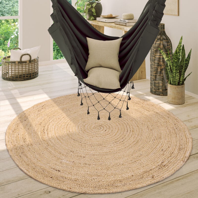 foto del prodotto tappeto salotto rotondo iuta motivo boho etnico moderno fatto a mano naturale ø 120 cm tondo, ivoire 2 - paco home