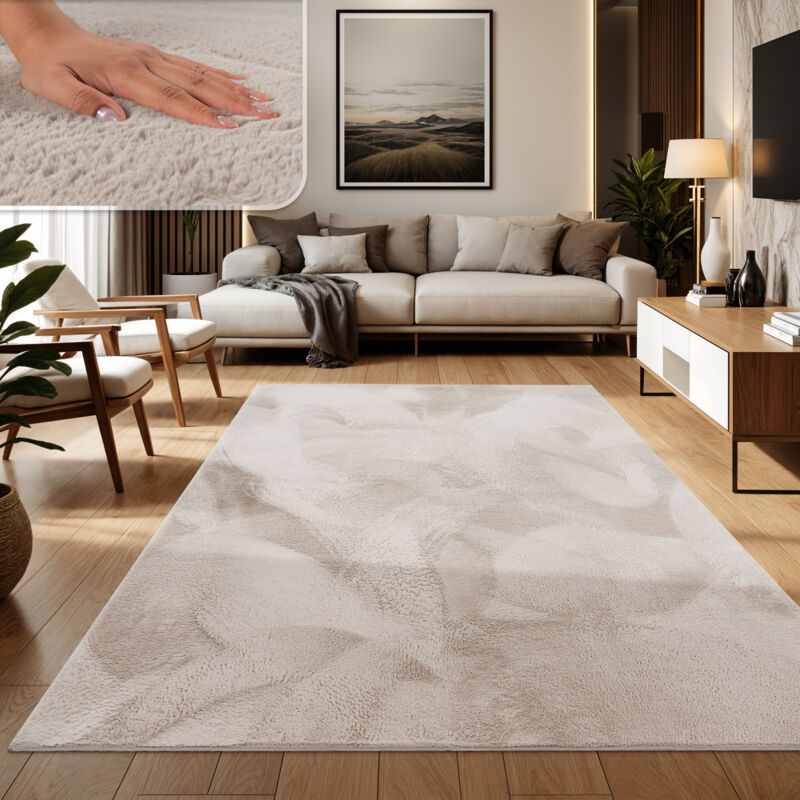 foto del prodotto tappeto salotto soggiorno pelo lungo lavabile in lavatrice morbido peloso beige 200x290 cm paco home