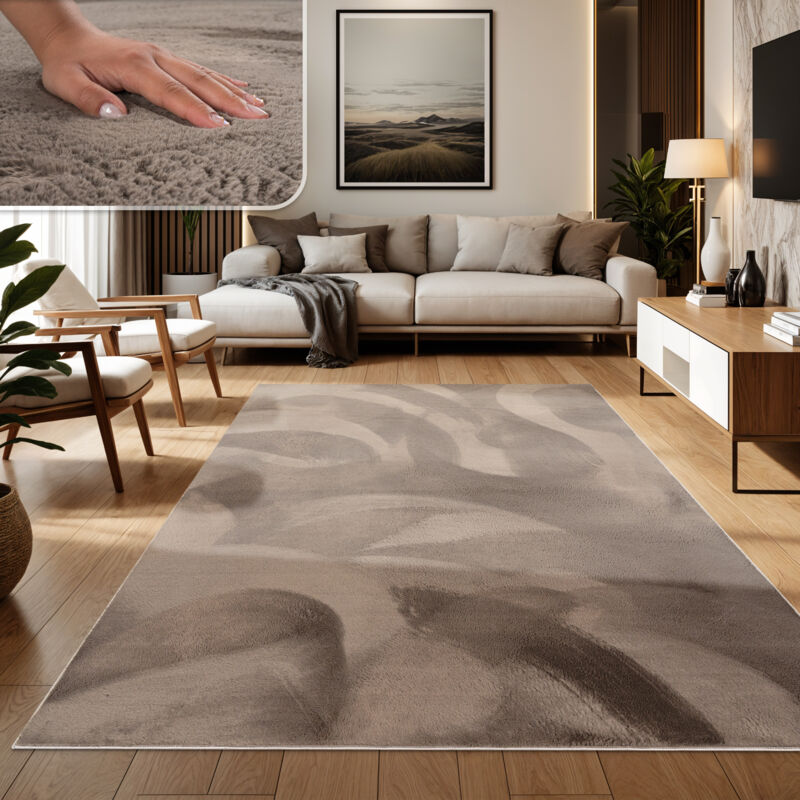 foto del prodotto tappeto salotto soggiorno pelo lungo lavabile in lavatrice morbido peloso beige taupe 240x340 cm paco home