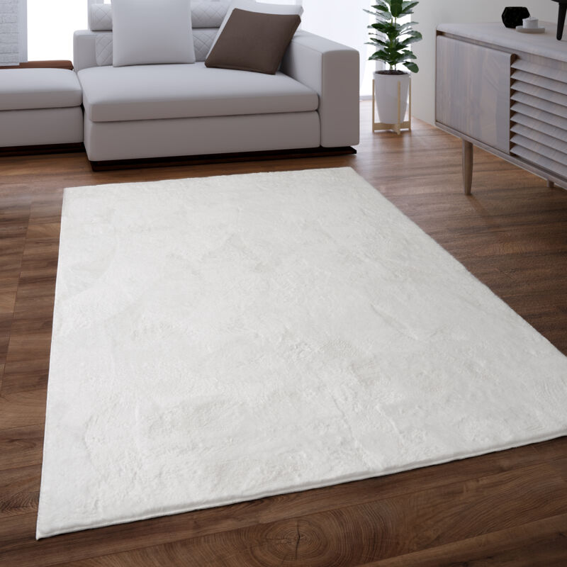 foto del prodotto tappeto salotto soggiorno pelo lungo lavabile in lavatrice morbido peloso bianco 100 cm tondo paco home