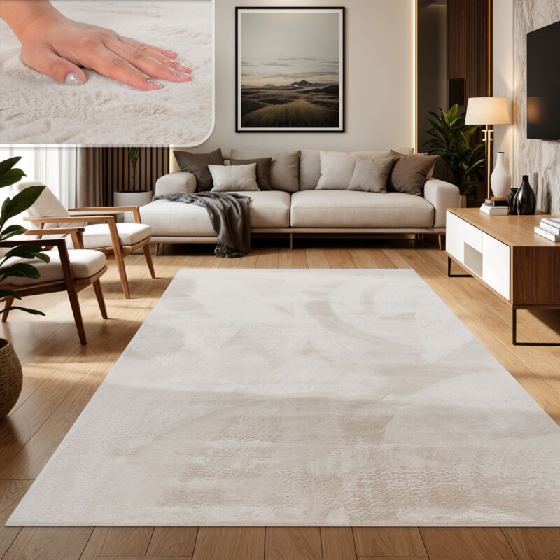 foto del prodotto tappeto salotto soggiorno pelo lungo lavabile in lavatrice morbido peloso crema 60x90 cm paco home