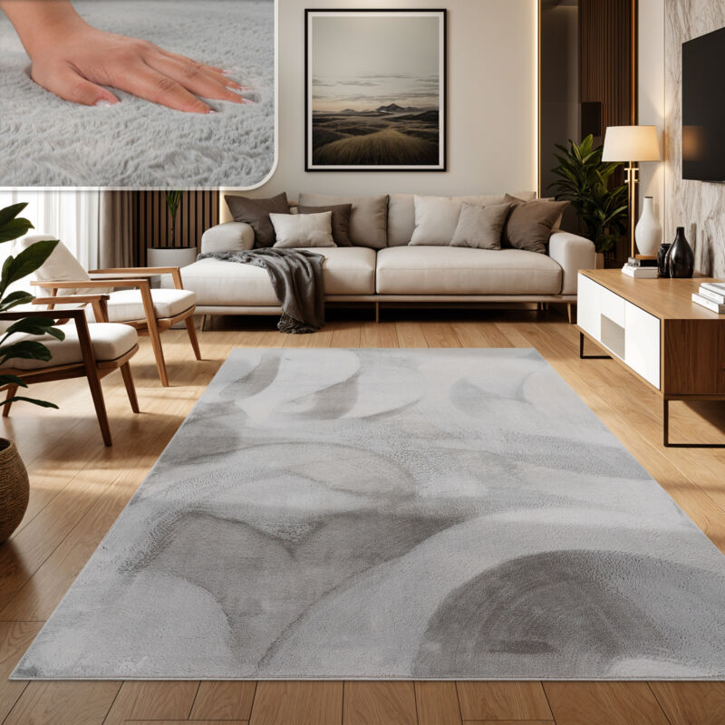 foto del prodotto tappeto salotto soggiorno pelo lungo lavabile in lavatrice morbido peloso grigio 60x90 cm paco home