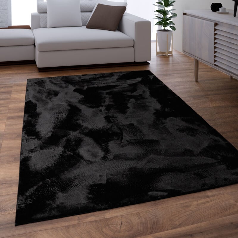foto del prodotto tappeto salotto soggiorno pelo lungo lavabile in lavatrice morbido peloso nero 60x90 cm paco home