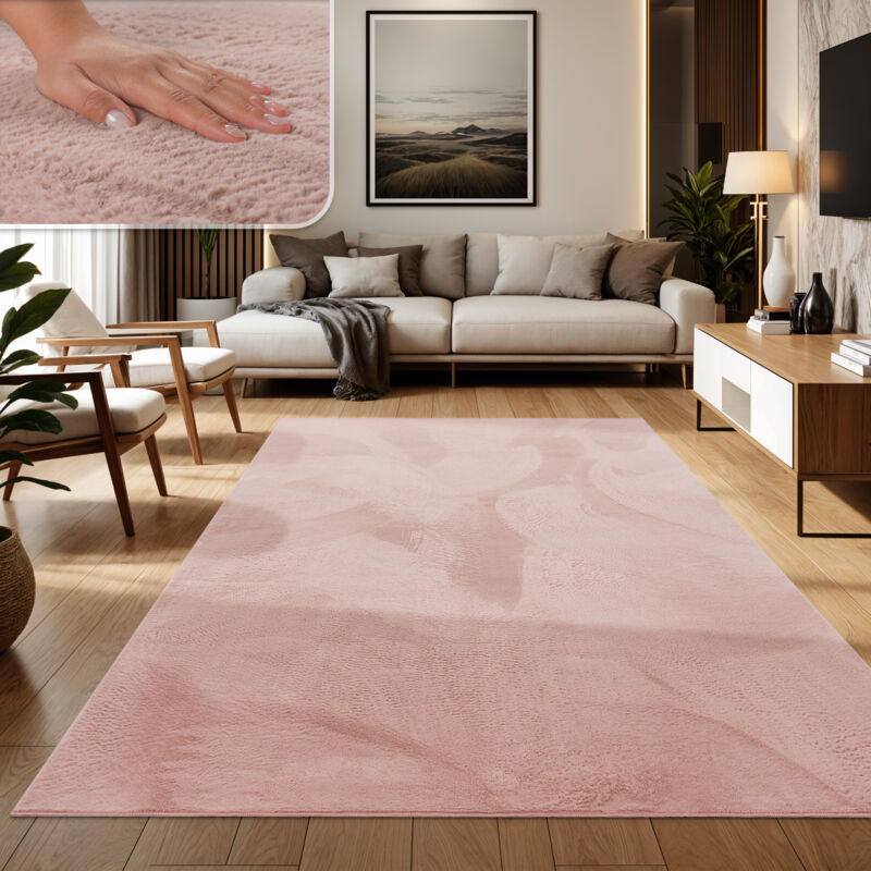 foto del prodotto tappeto salotto soggiorno pelo lungo lavabile in lavatrice morbido peloso rosa 80x150 cm paco home