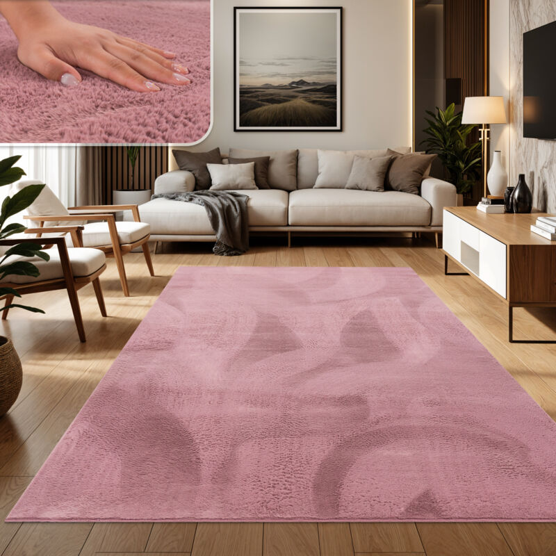 foto del prodotto tappeto salotto soggiorno pelo lungo lavabile in lavatrice morbido peloso rosa malva 80x150 cm paco home