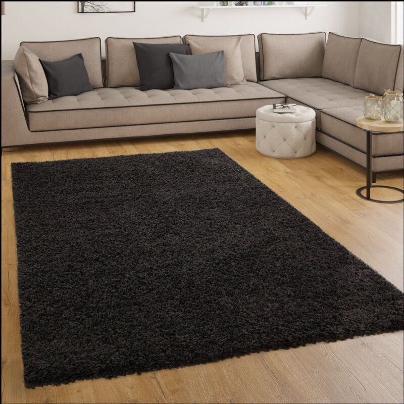 foto del prodotto tappeto shaggy a pelo alto a pelo lungo tappeto a tinta unita in nero 160 cm tondo paco home