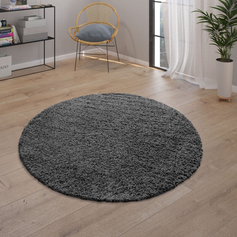 foto del prodotto tappeto shaggy a pelo alto grigio antracite per il soggiorno resistente, morbido e robusto 120 cm tondo paco home