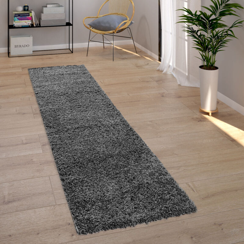foto del prodotto tappeto shaggy a pelo alto grigio antracite per il soggiorno resistente, morbido e robusto 70x140 cm paco home