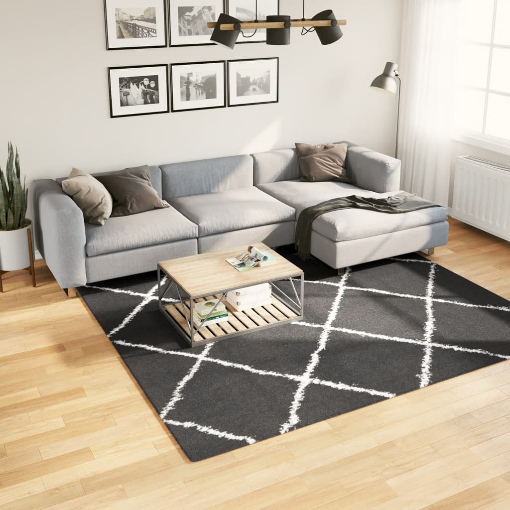 foto del prodotto tappeto shaggy a pelo lungo moderno nero e crema 240x240 cmcod mxl 113926