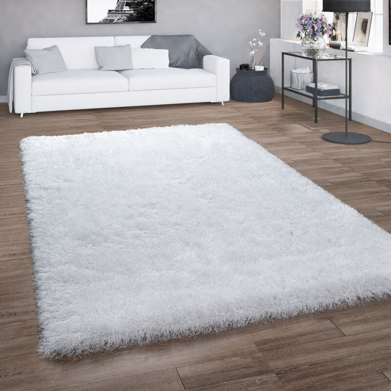 foto del prodotto tappeto shaggy a pelo lungo per soggiorno con filato brillante, a tinta unita in bianco 60x100 cm paco home