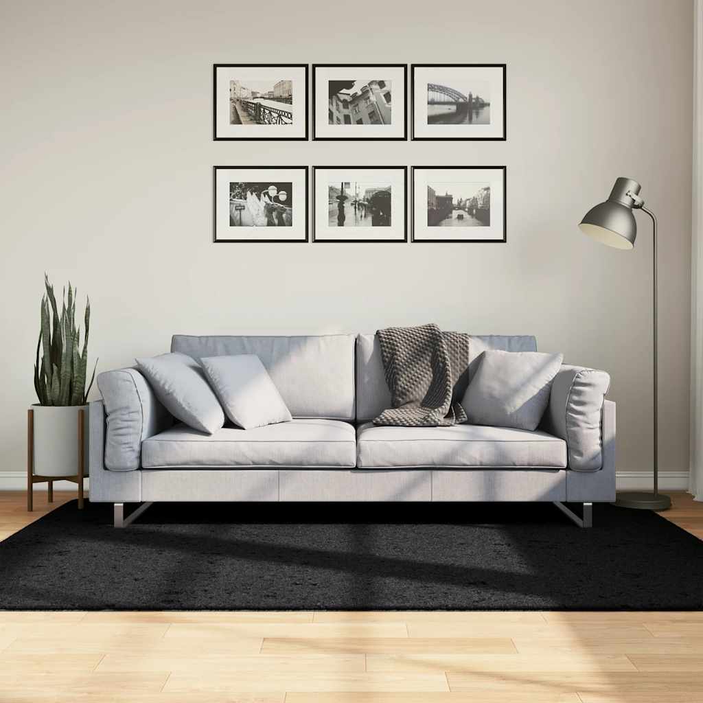 foto del prodotto tappeto shaggy pamplona a pelo lungo moderno nero 140x200 cm