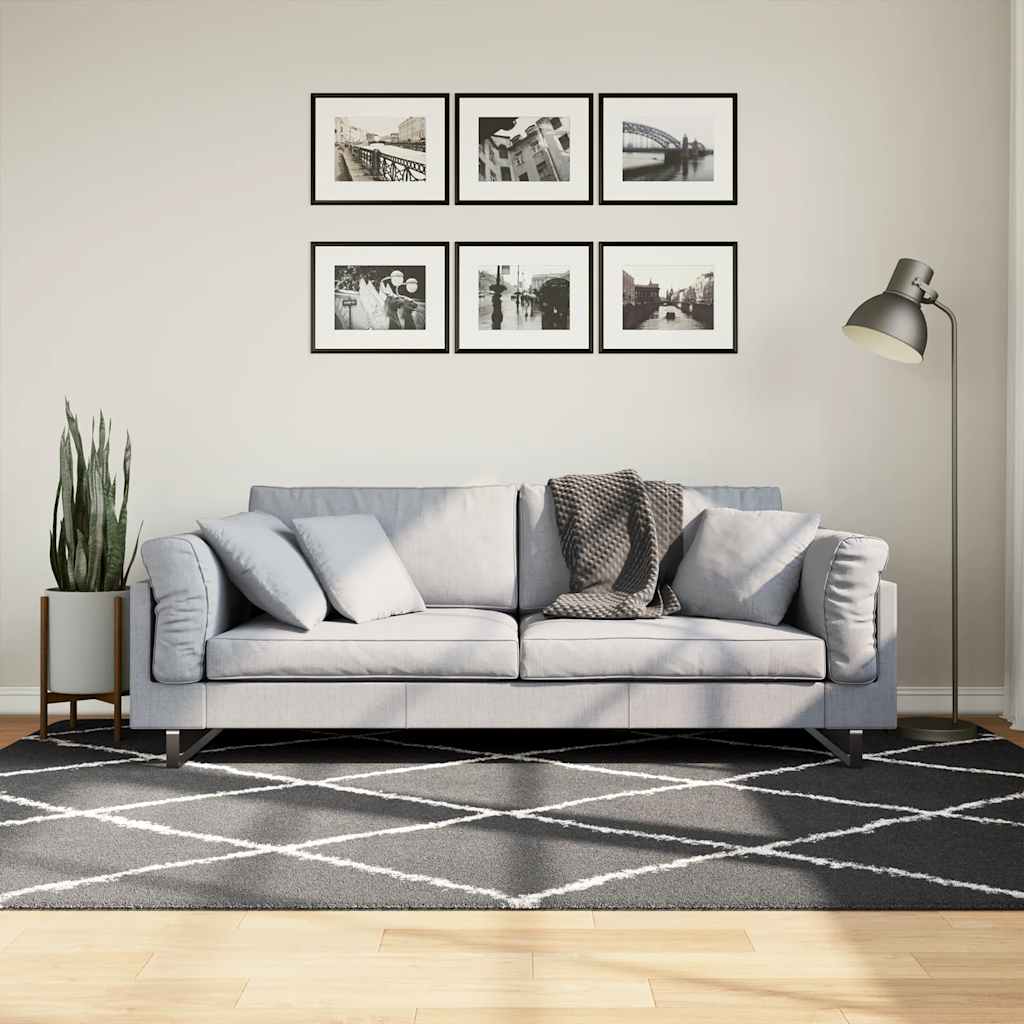 foto del prodotto tappeto shaggy pamplona a pelo lungo nero e crema 160x230 cm