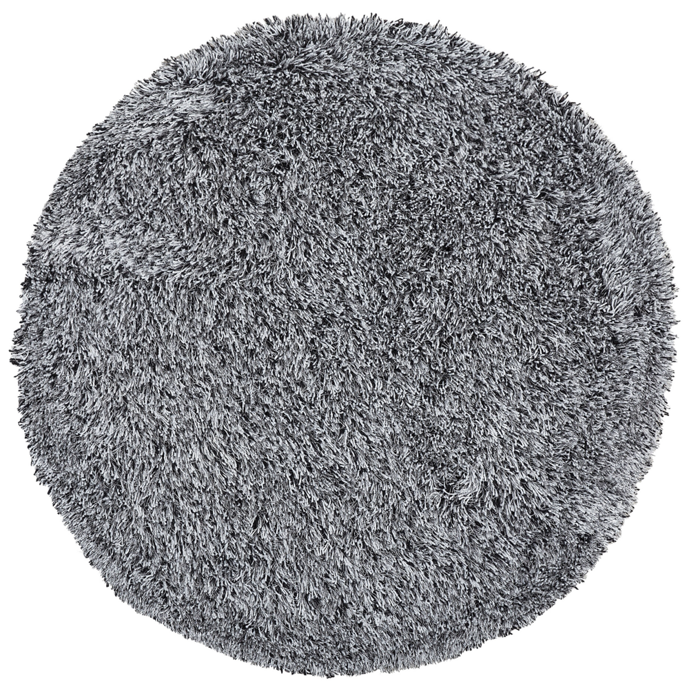 foto del prodotto tappeto shaggy tappeto a pelo lungo solido poliestere bianco e nero rotondo 140 cm